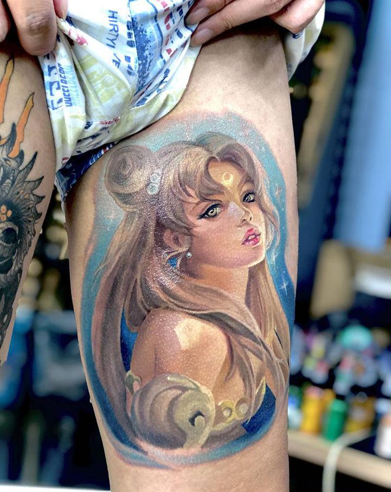 美少女战士 倩迪尼公主纹身图片_腿部欧美写实纹身图案