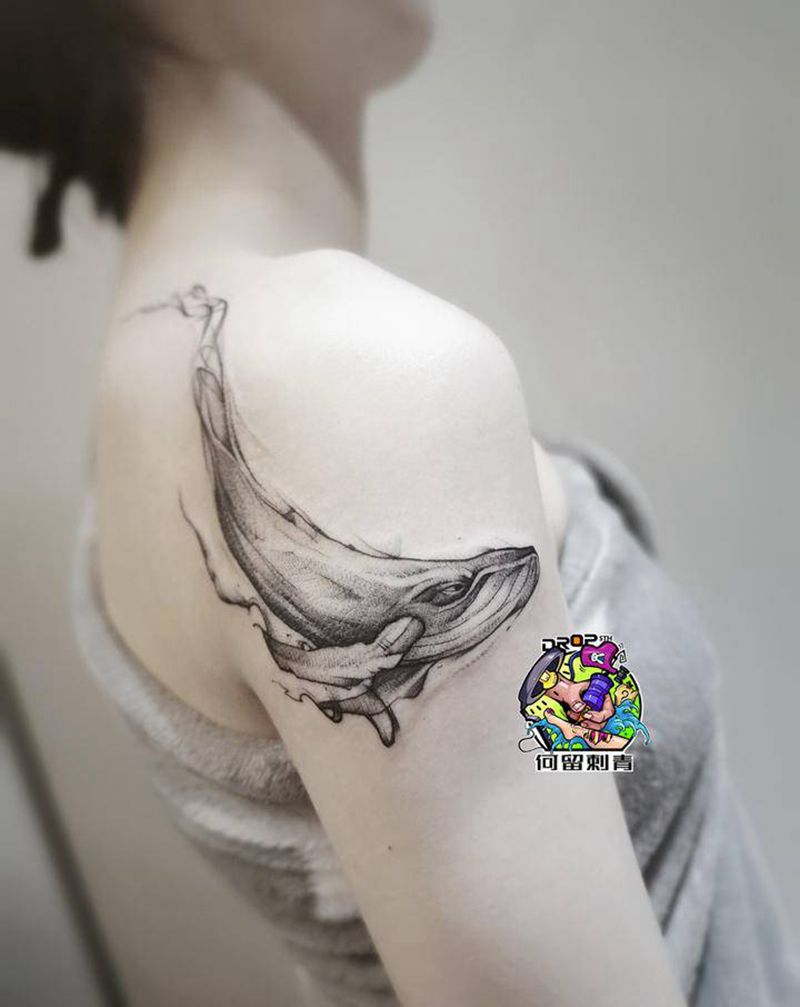 鲸鱼纹身图片_手臂纹身图案