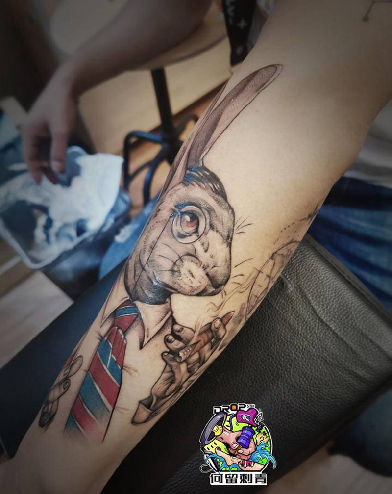 兔爷纹身图片_手臂新传统纹身图案
