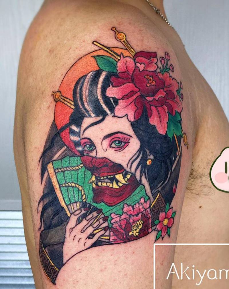 新传统艺伎纹身图片_手臂新传统纹身图案