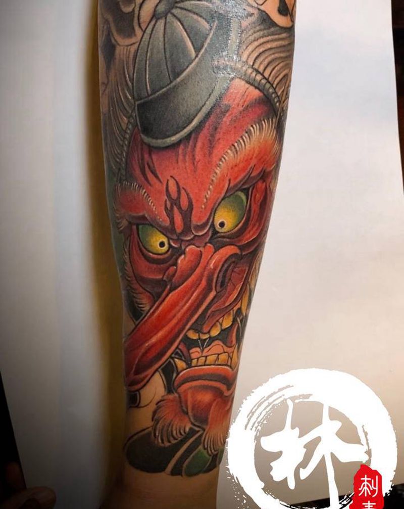 天狗纹身图片_手臂新传统New School纹身图案