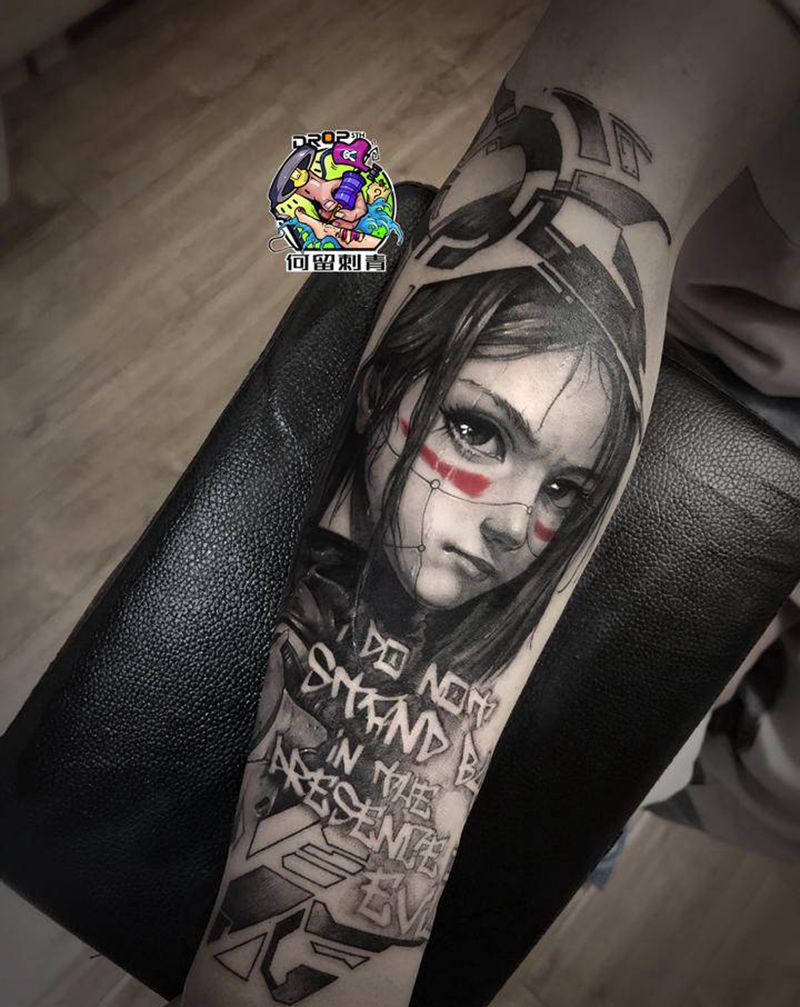 战斗天使纹身图片_手臂欧美写实纹身图案