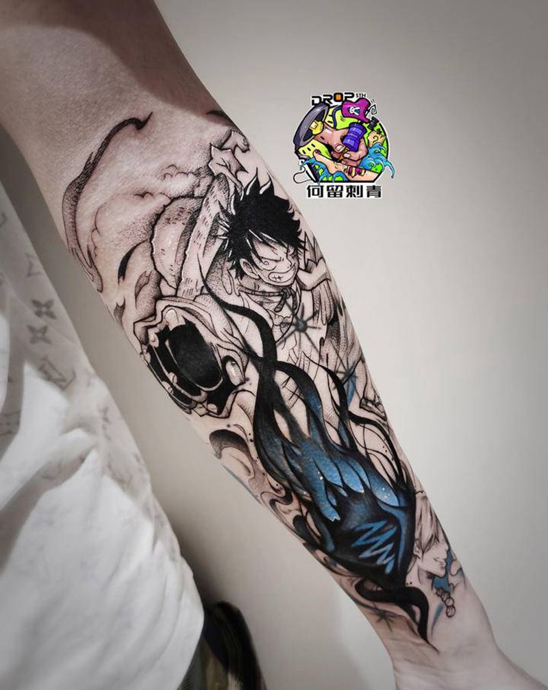 路飞纹身图片_手臂新传统纹身图案