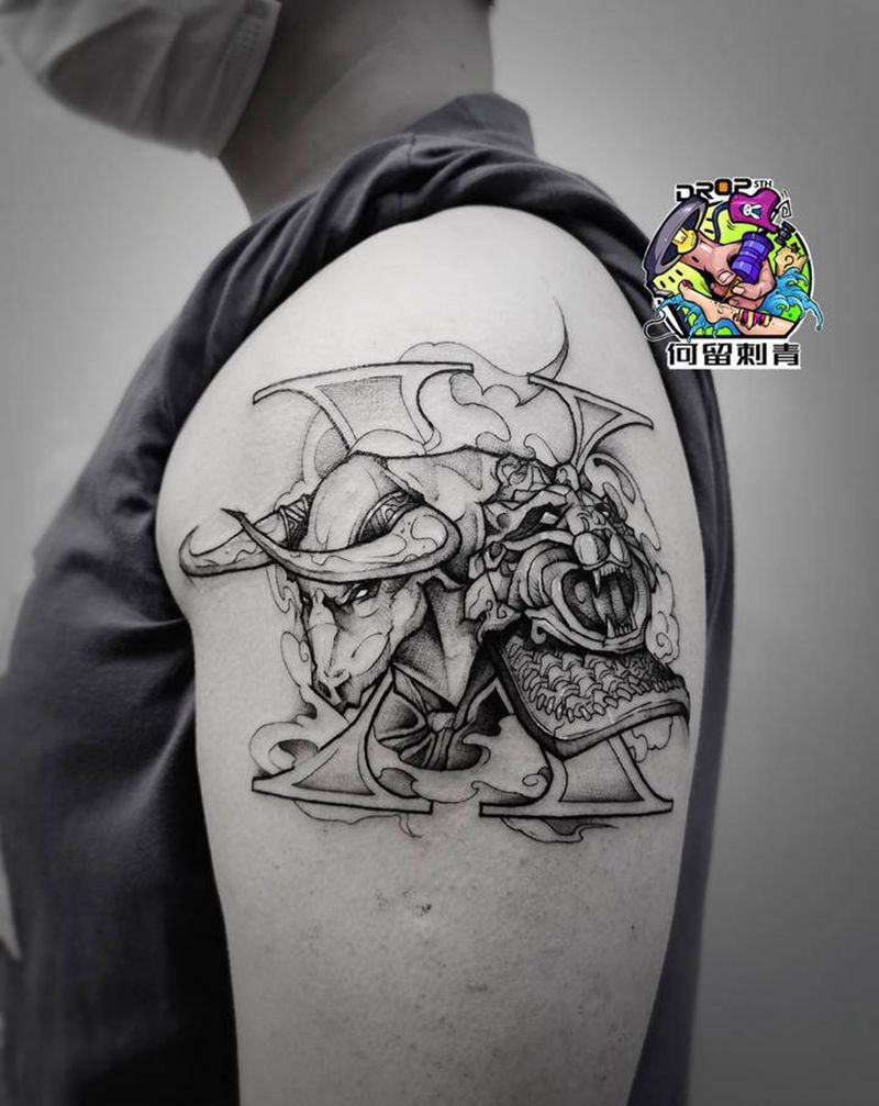 牛头X纹身图片_手臂图腾纹身图案