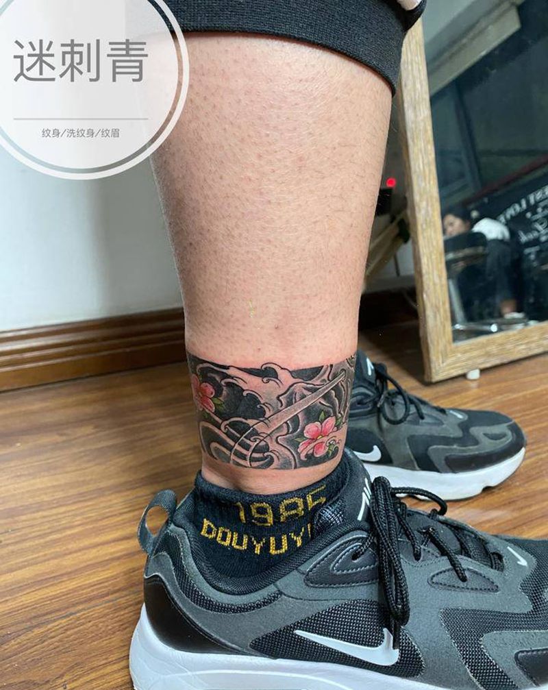 腿环纹身图片_腿部脚部老传统新传统脚环臂环纹身图案