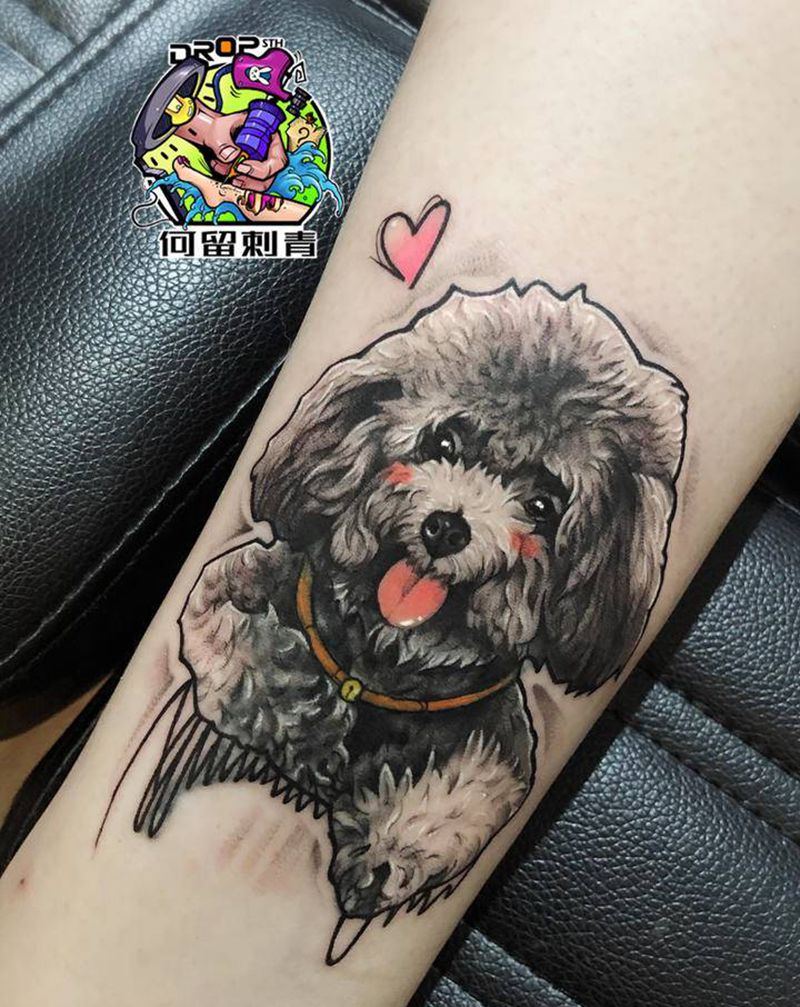 狗狗遮盖纹身图片_腿部欧美写实纹身图案
