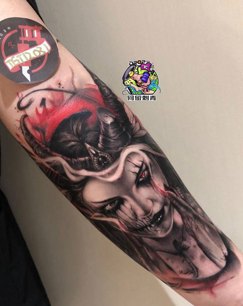 海拉纹身图片_手臂欧美写实纹身图案