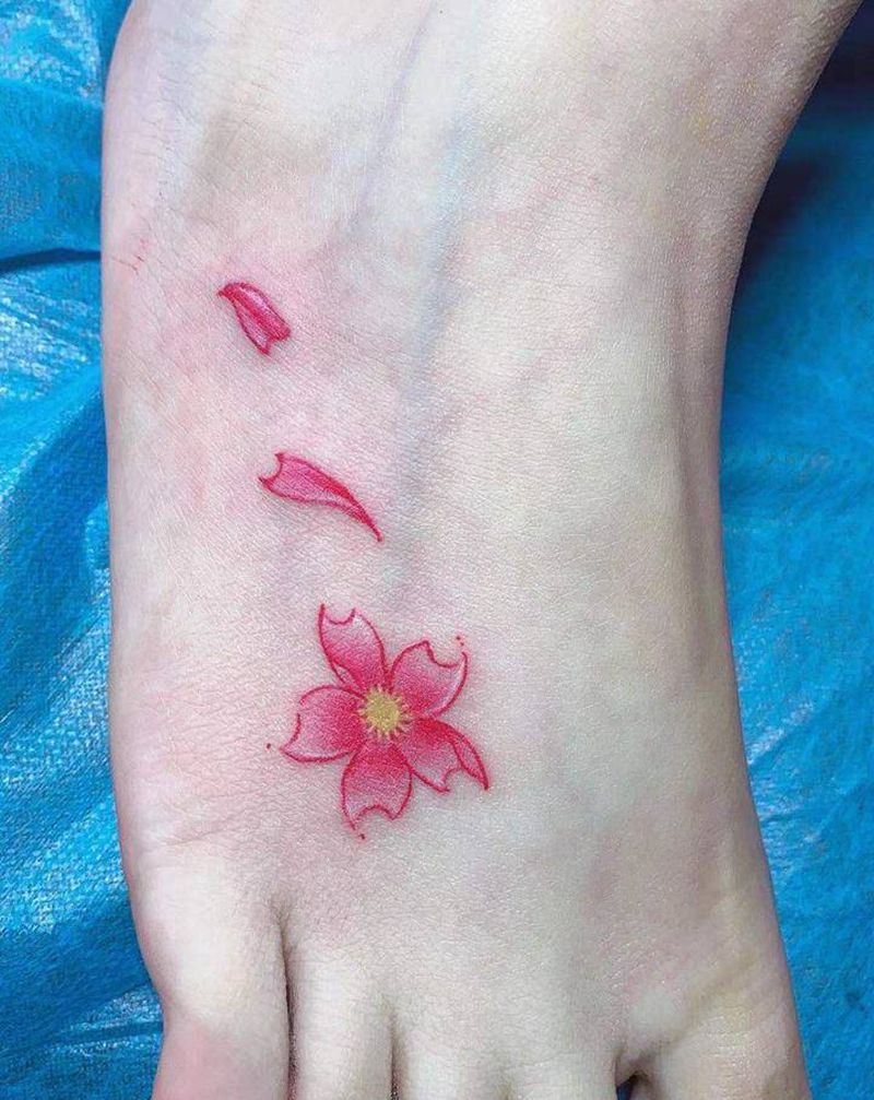 樱花纹身图片_脚部脚背樱花纹身图案