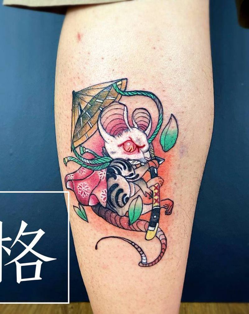 传统老鼠纹身图片_腿部老传统新传统动物纹身图案