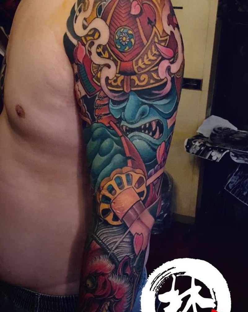 鬼武士纹身图片_手臂新传统纹身图案