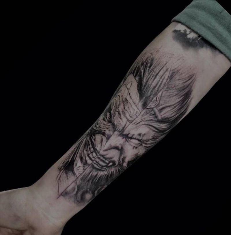 无我（放下我执 一念成佛）纹身图片_手部新传统点刺纹身图案