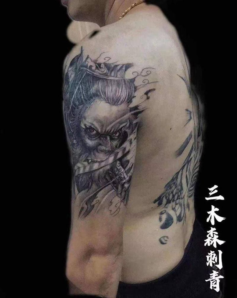 大圣（遮盖）纹身图片_手部新传统纹身图案