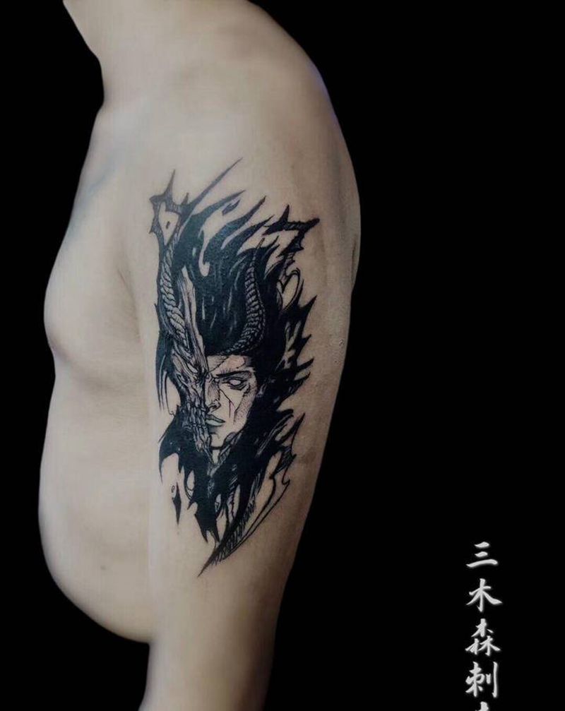 暗黑者纹身图片_手臂点刺纹身图案