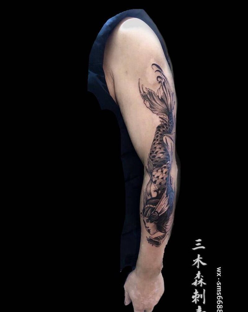 《美人鱼》自由纹身图片_手臂点刺欧美写实纹身图案