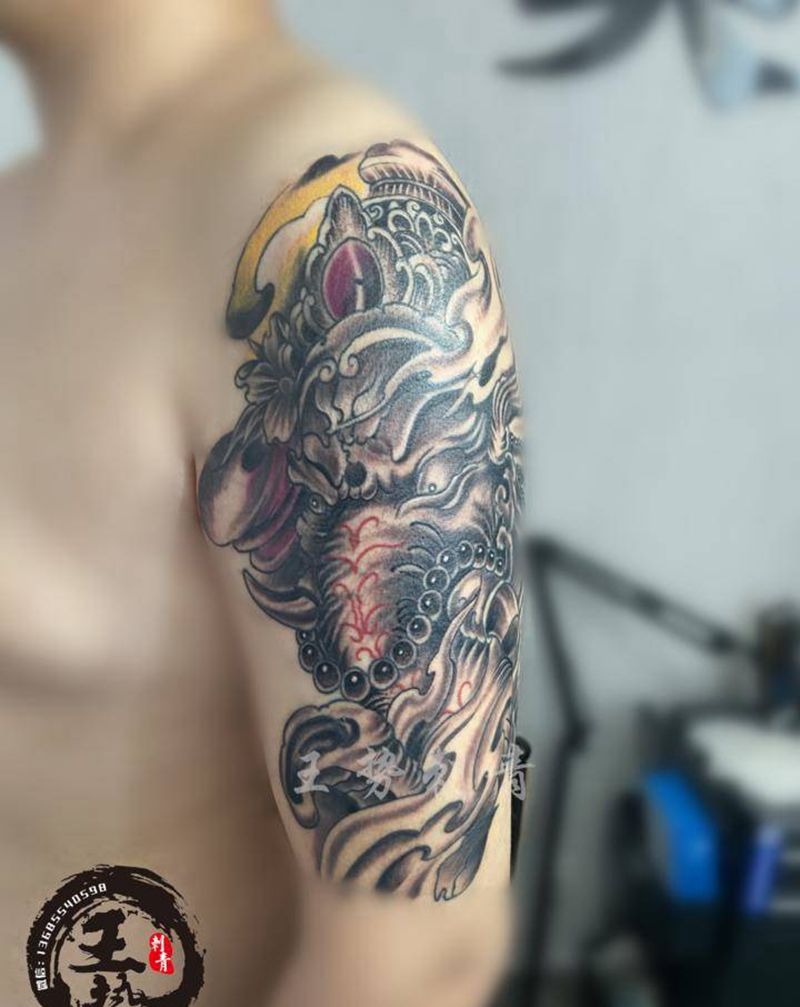 象神纹身图片_手臂老传统纹身图案