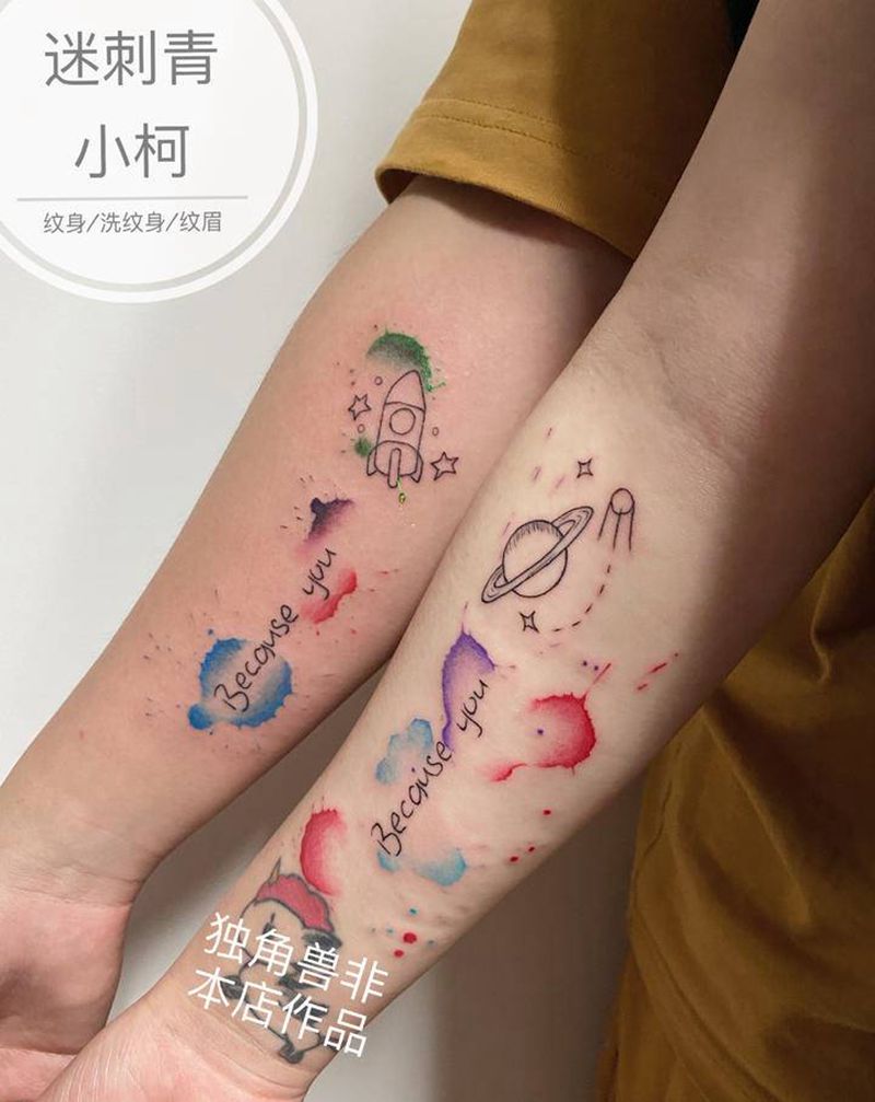 情侣纹身纹身图片_手臂水彩水彩小清新纹身图案