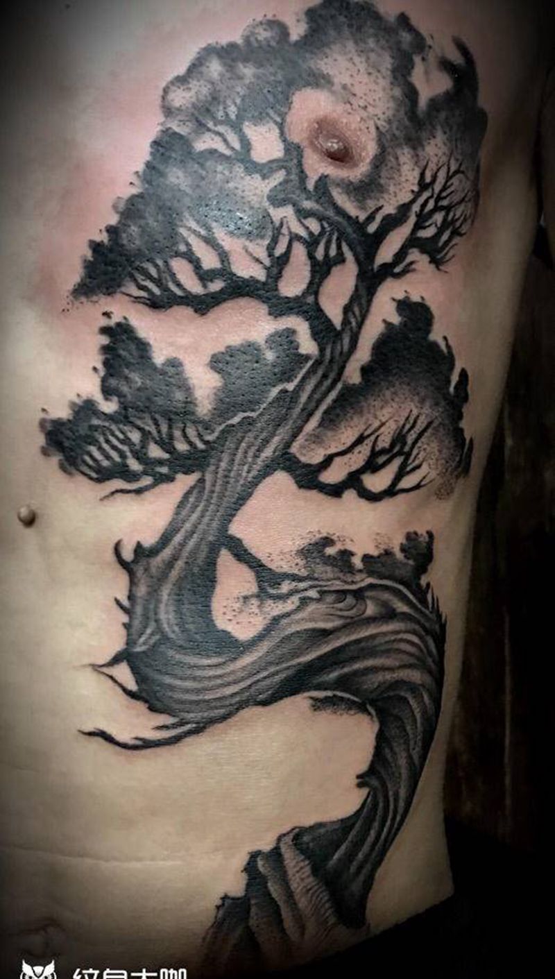 林刺青作品纹身图片_腹部手臂新传统纹身图案