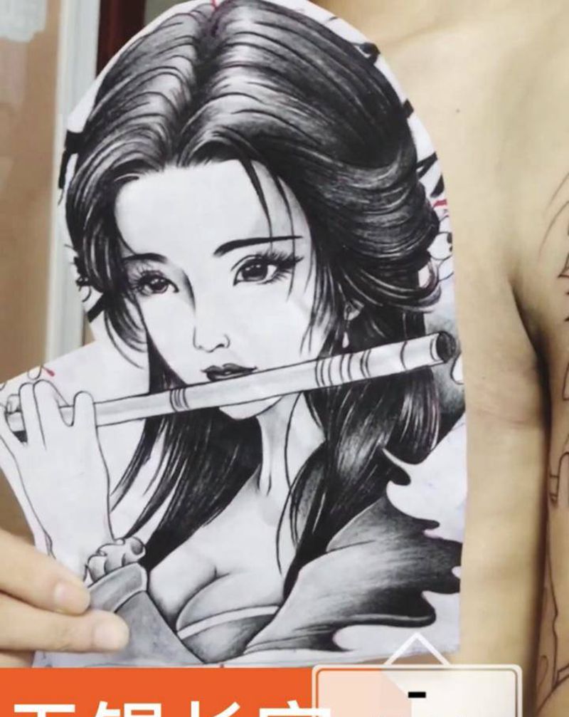 林刺青 艺妓貂蝉作品纹身图片_手臂新传统老传统纹身图案