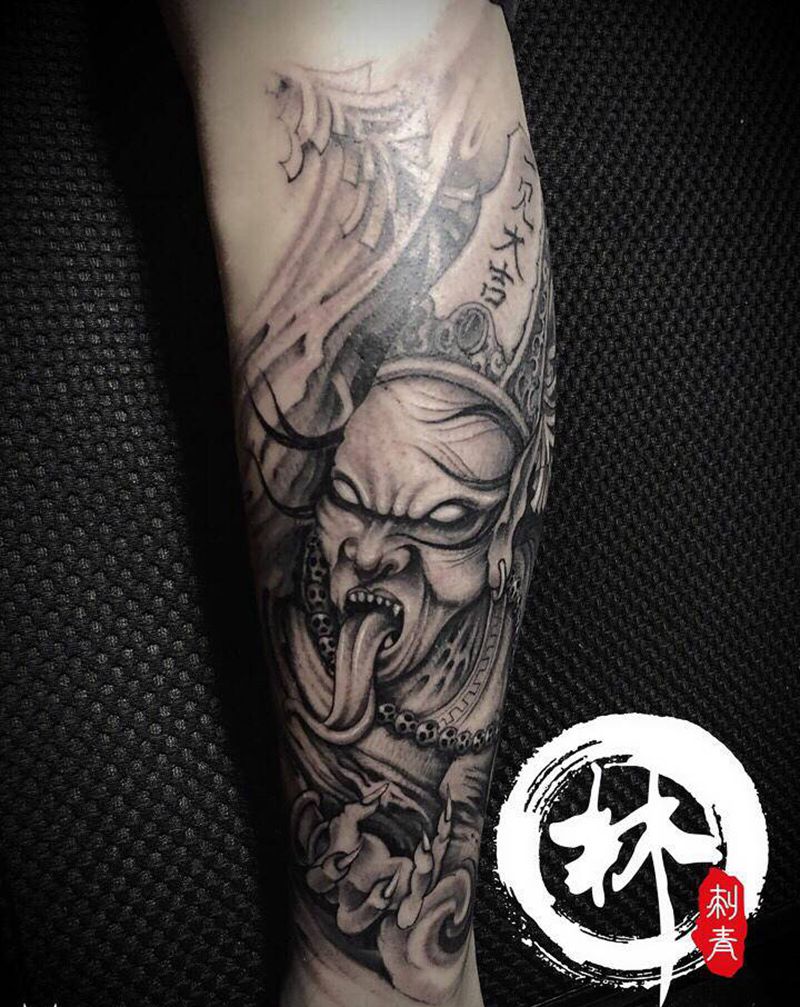 白无常纹身图片_腿部新传统纹身图案