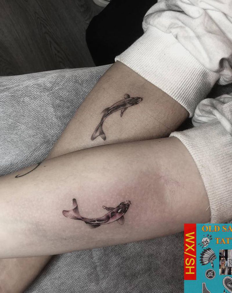 双鱼纹身图片_手臂水墨纹身图案