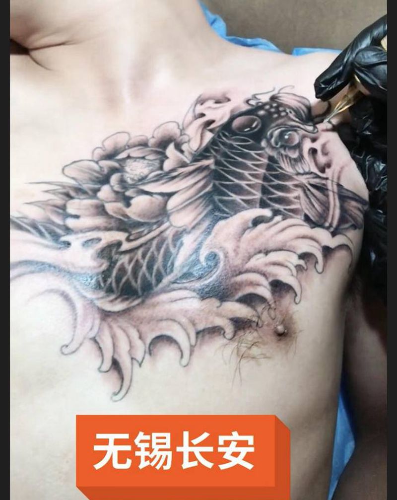 林刺青 遮盖作品纹身图片_胸部腿部新传统纹身图案