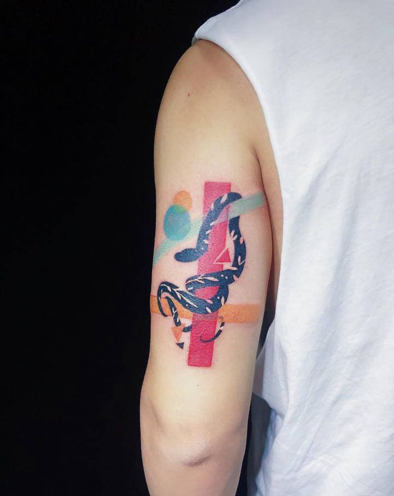 江阴客人一次三图纹身图片_几何水彩纹身图案