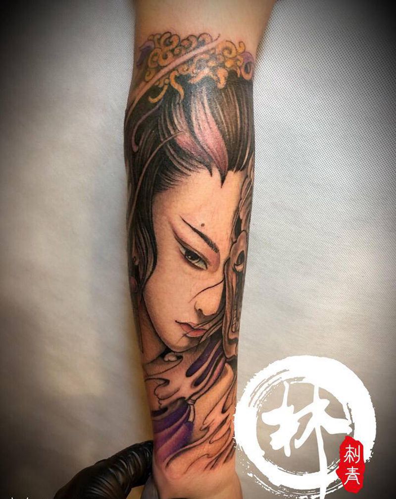 艺妓纹身图片_手臂新传统纹身图案