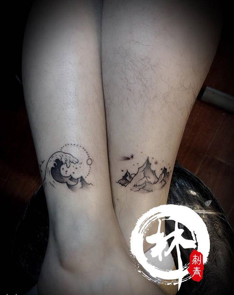 山水纹身图片_脚部新传统纹身图案
