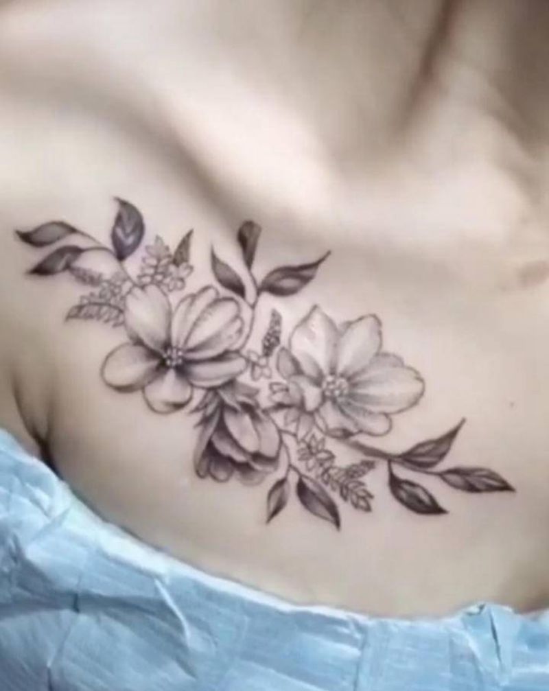 林刺青 美女香肩纹身图片_肩部背部新传统老传统纹身图案