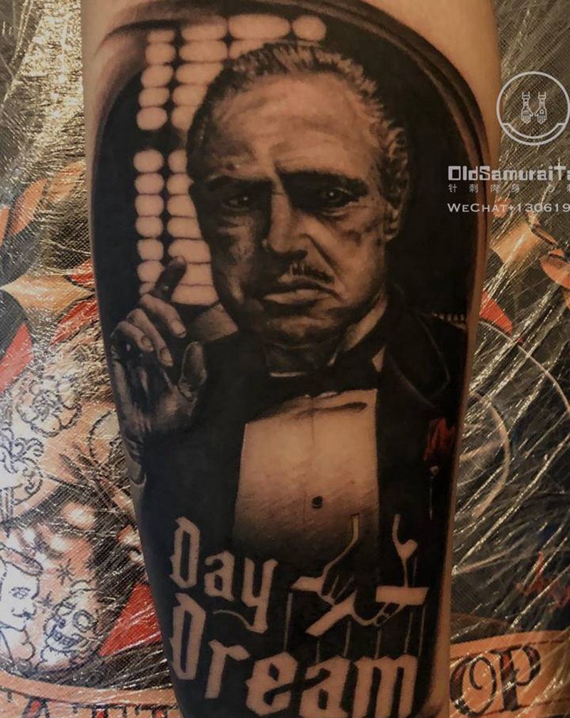 教父纹身图片_手臂欧美写实纹身图案