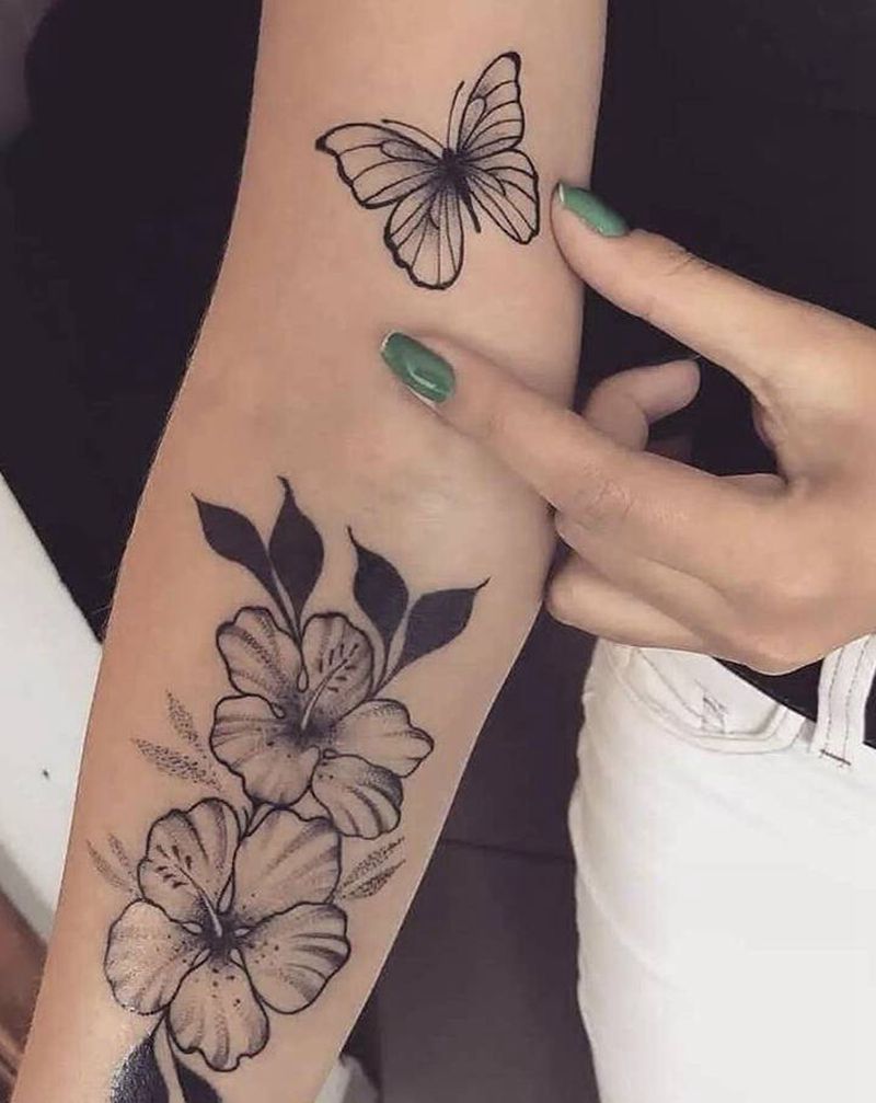 林刺青 素花纹身图片_手臂手部点刺新传统纹身图案