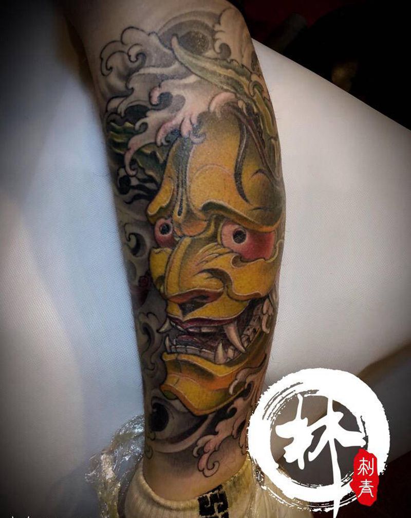 般若纹身图片_腿部新传统纹身图案