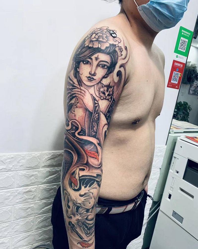 花旦纹身#般若纹身#纹身图片_手臂老传统纹身图案