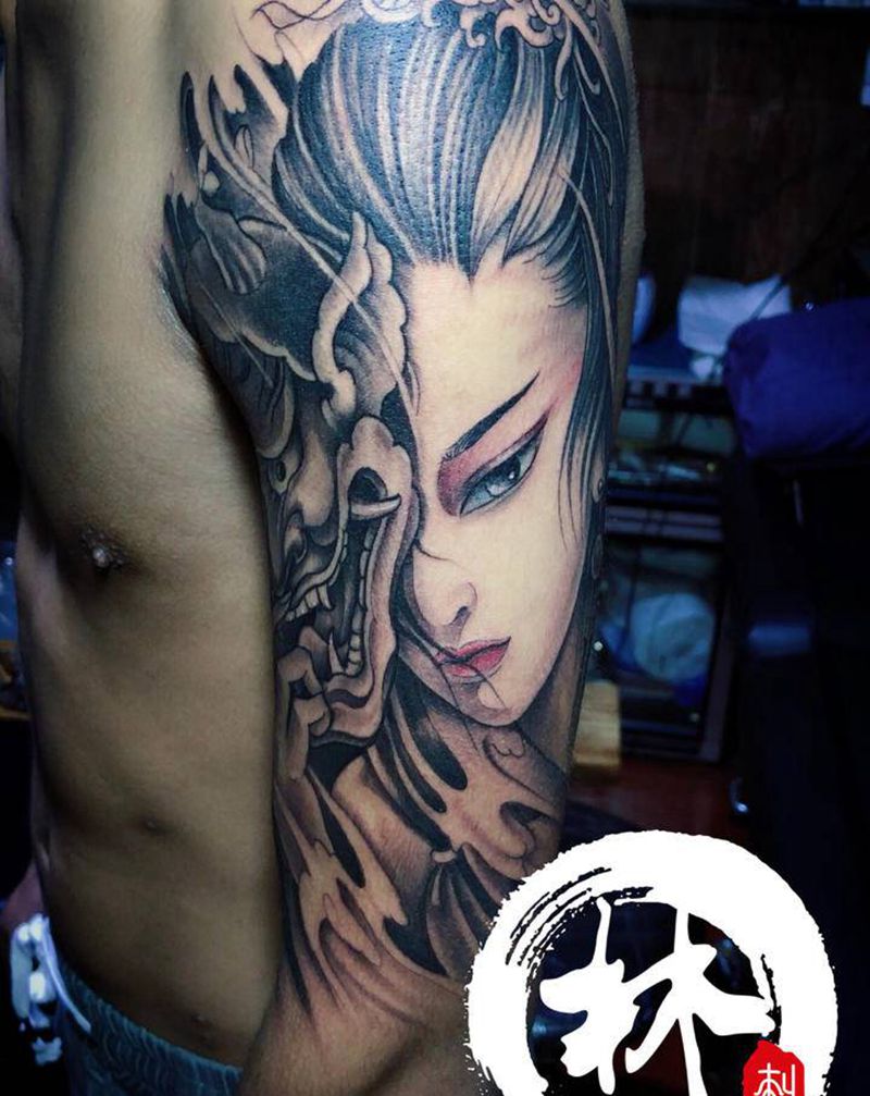 艺妓纹身图片_手臂新传统纹身图案