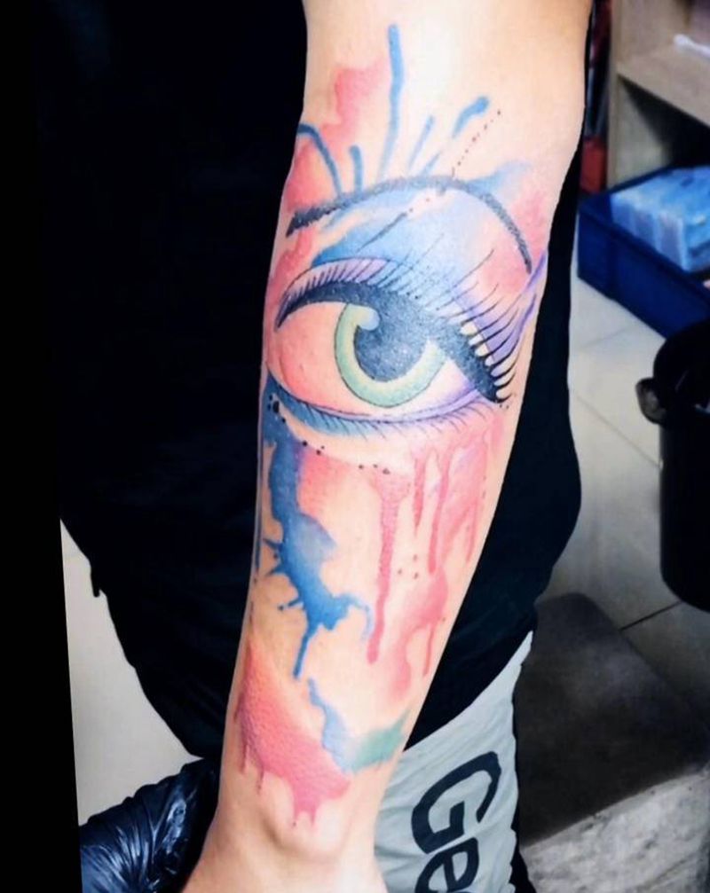 林刺青 无锡长安纹身图片_手臂水墨水彩纹身图案