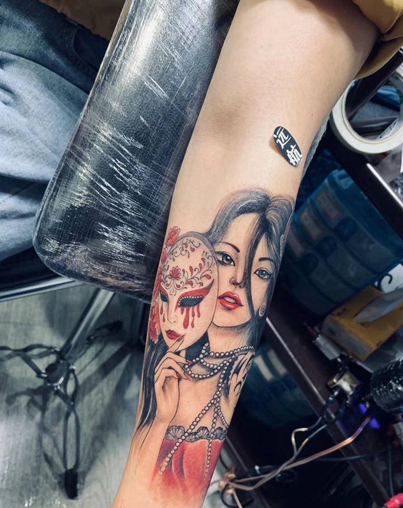 小臂艺妓纹身纹身图片_手臂老传统纹身图案