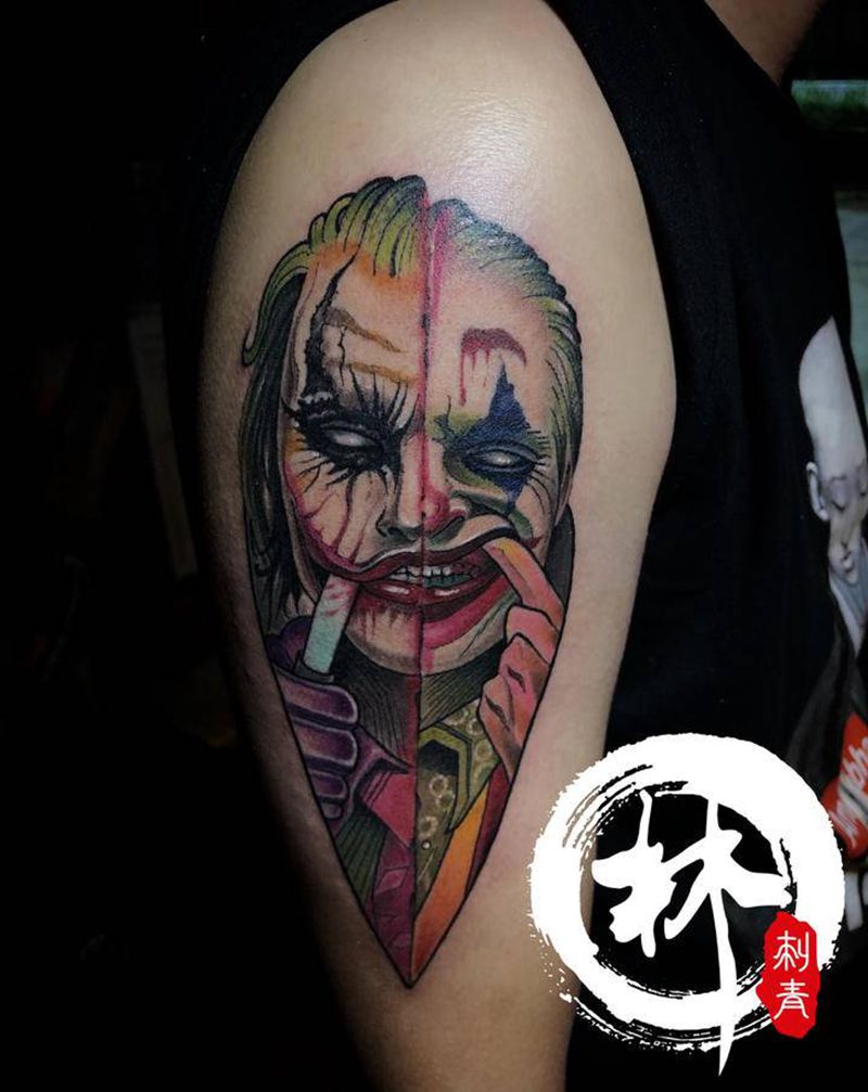 小丑纹身图片_手臂New School水彩纹身图案