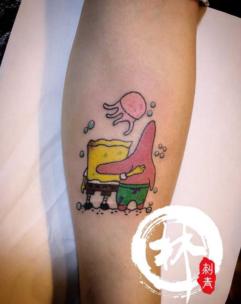 海绵宝宝纹身图片_手臂纹身图案
