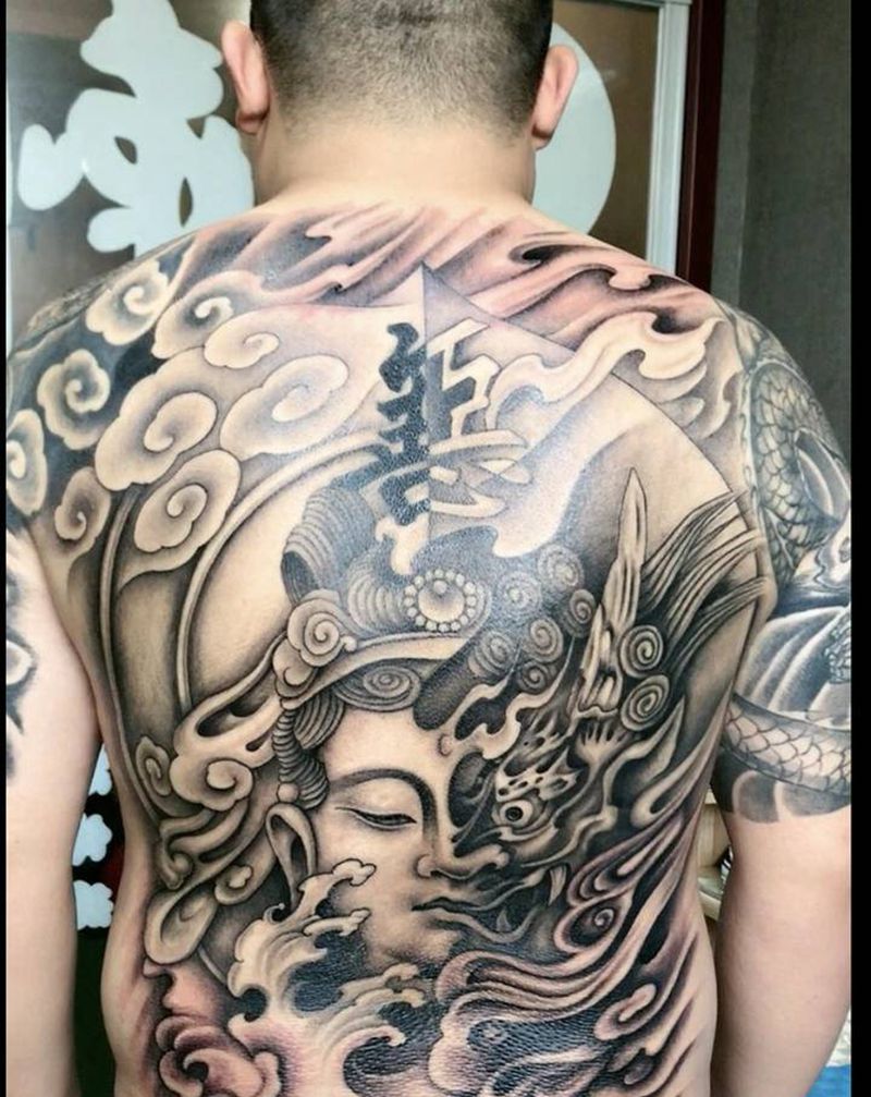 林刺青 无锡长安纹身图片_背部新传统纹身图案