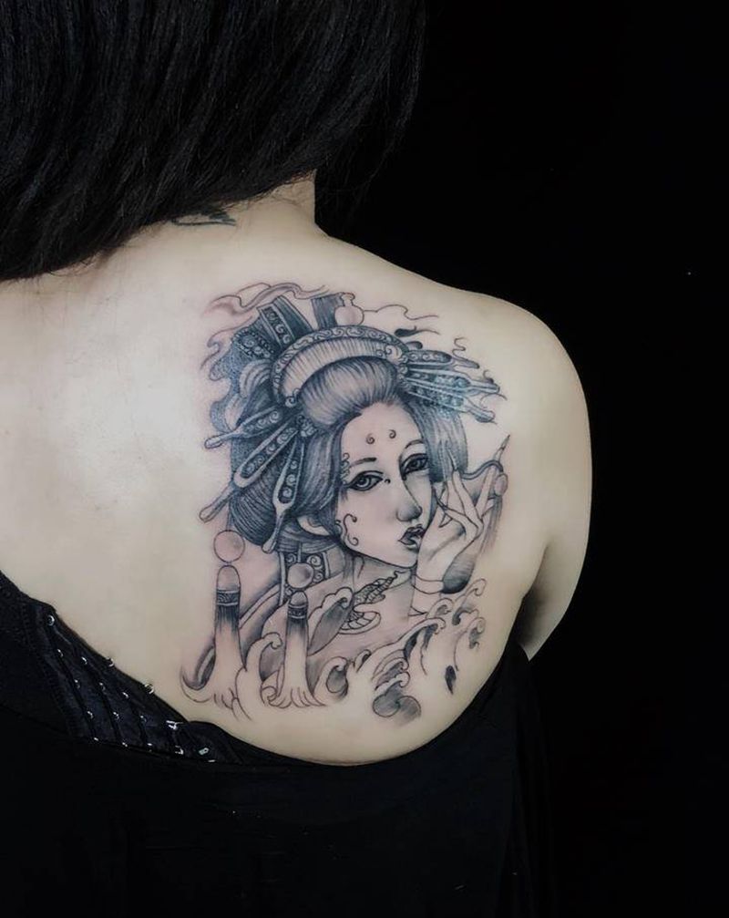 艺妓纹身图片_背部纹身图案