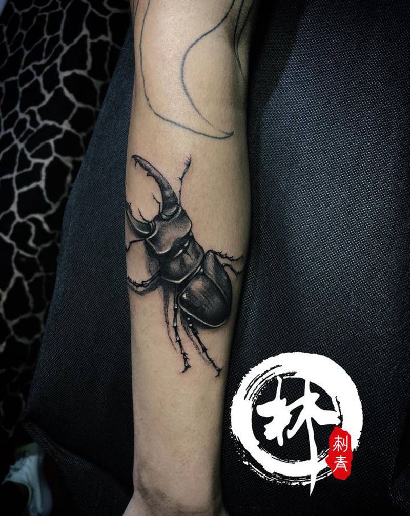 甲壳虫纹身图片_手臂新传统欧美写实纹身图案