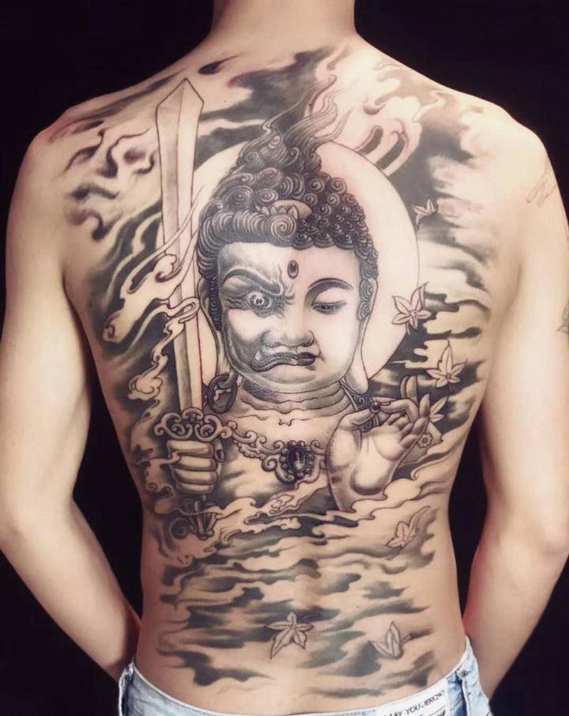 善恶纹身图片_背部新传统纹身图案