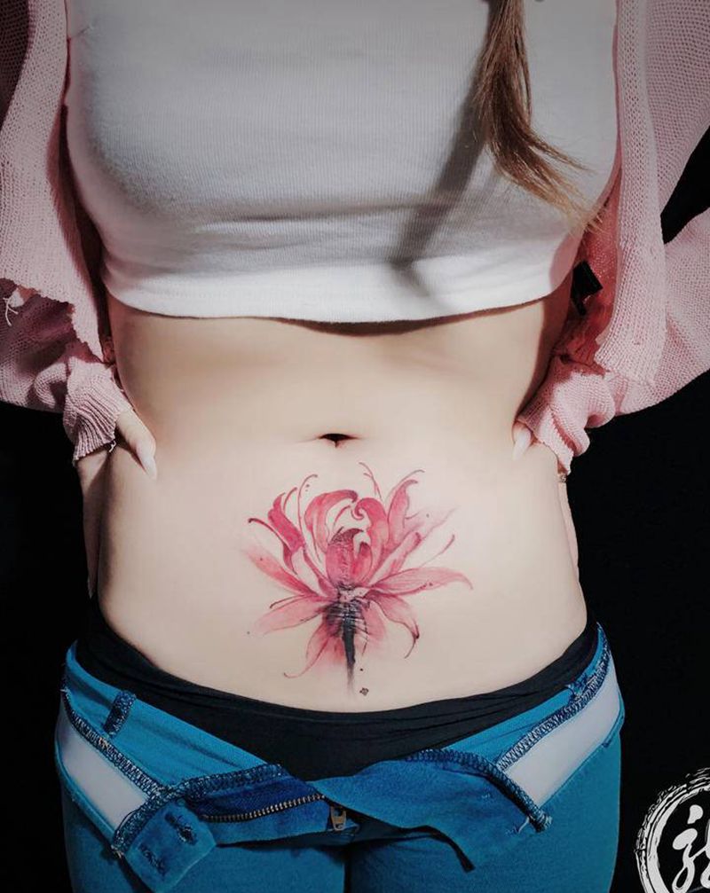 遮盖剖腹产疤痕纹身图片_腹部纹身图案