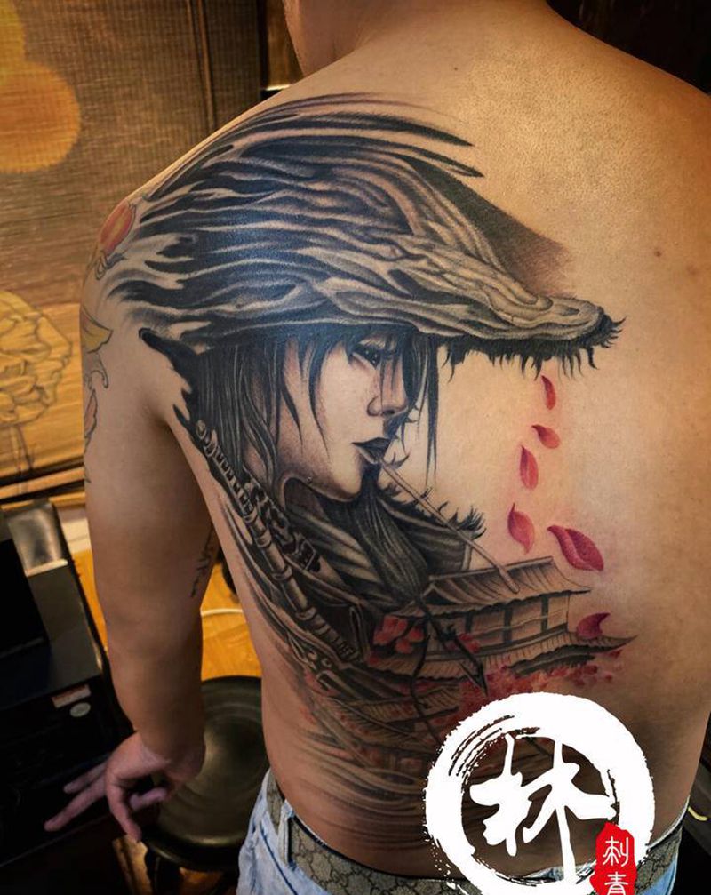 艺妓纹身图片_背部新传统纹身图案