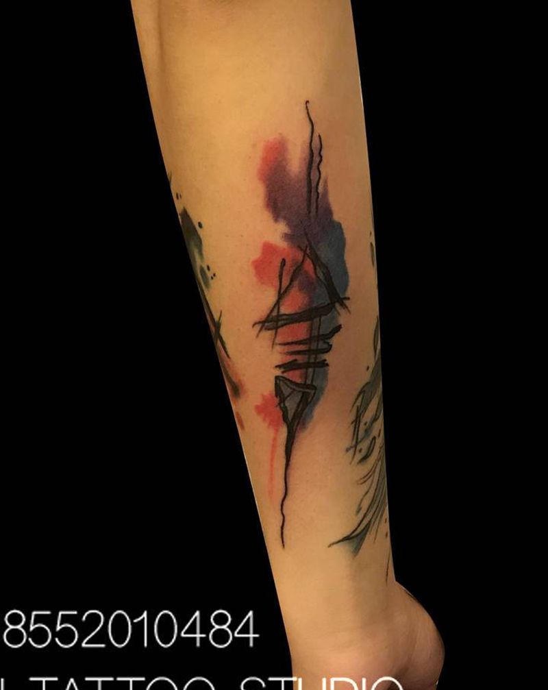 泼墨风小臂完成纹身图片_手臂水墨纹身图案