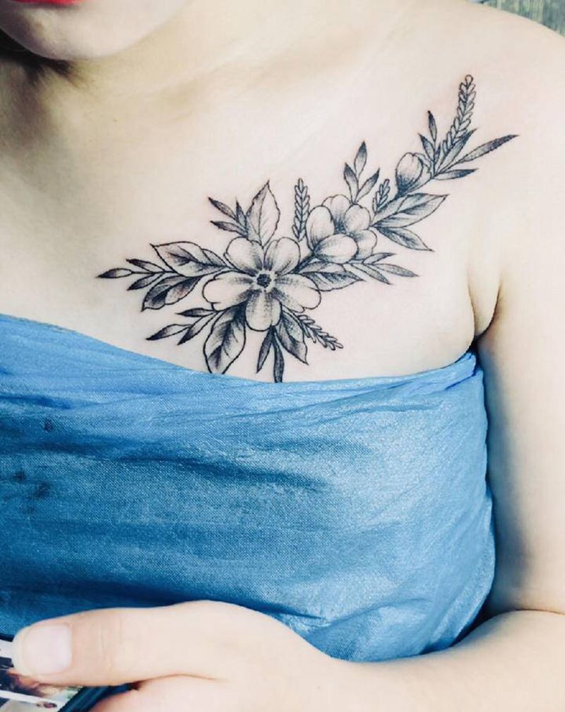 无锡长安 林刺青纹身图片_肩部胸部点刺新传统纹身图案