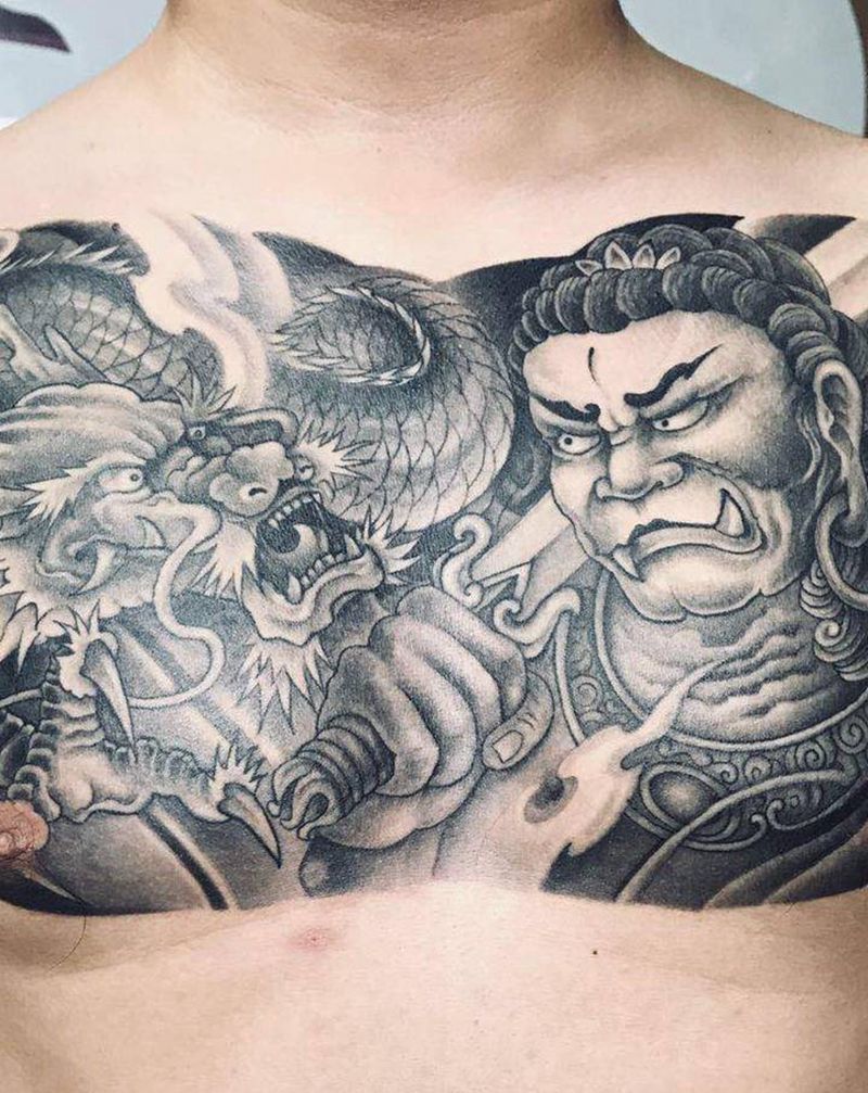 长安林刺青作品纹身图片_胸部新传统纹身图案