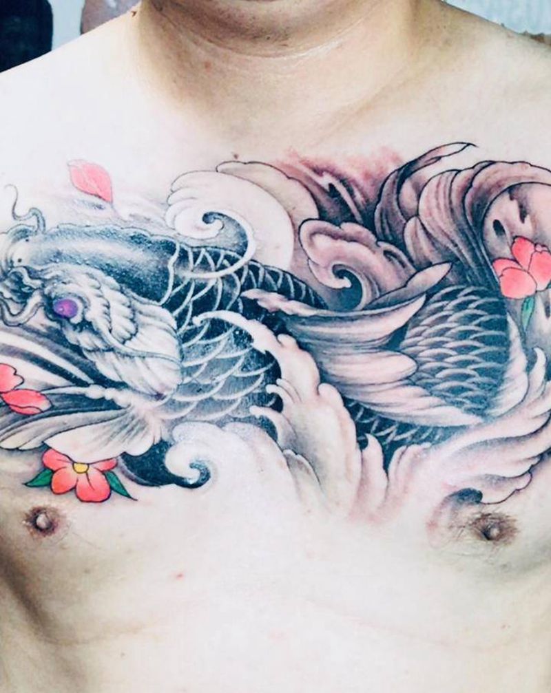 无锡长安林刺青纹身图片_胸部新传统纹身图案