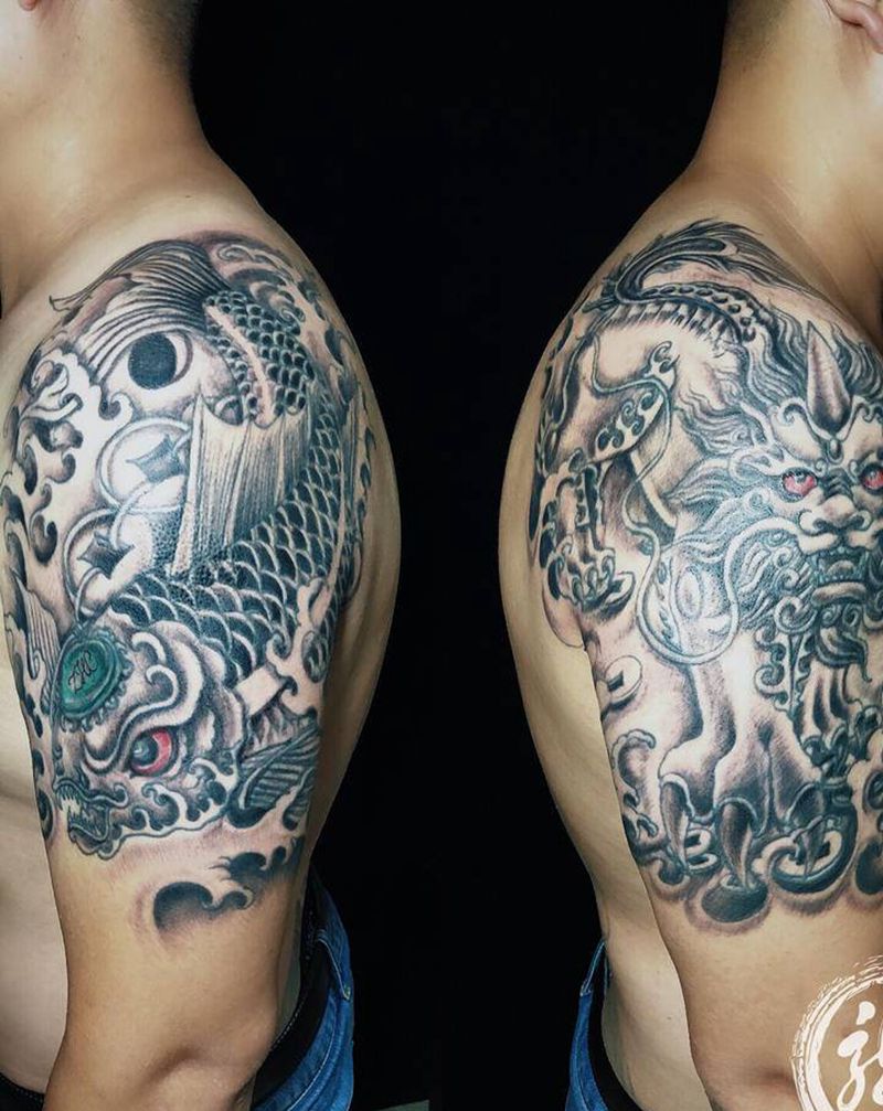 左进右守纹身图片_肩部纹身图案