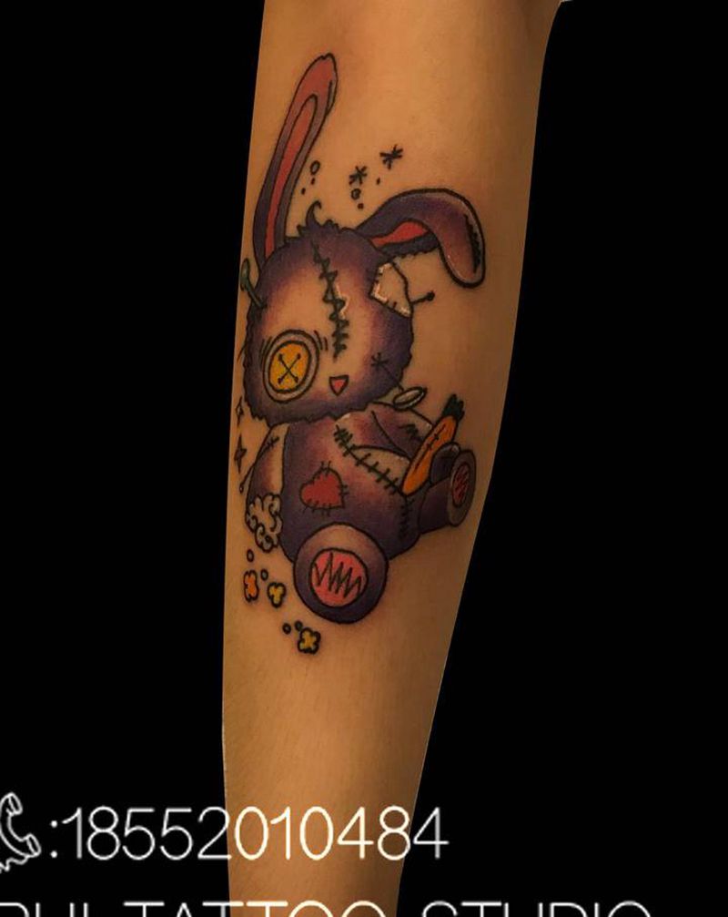 布偶兔完成纹身图片_手臂Old School纹身图案